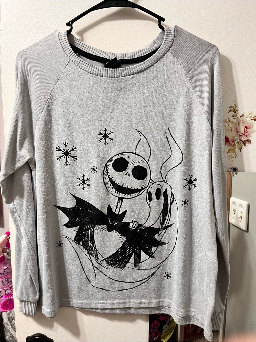 Disney Light Gray Long Sleeve Tee with Black Jack Skellington Graphic